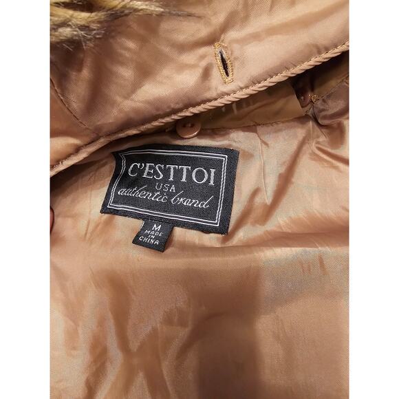 C'Esttoi Vest Womens Medium Camel Quilted Faux Fur Hooded Sleeveless Jacket - Picture 4 of 4